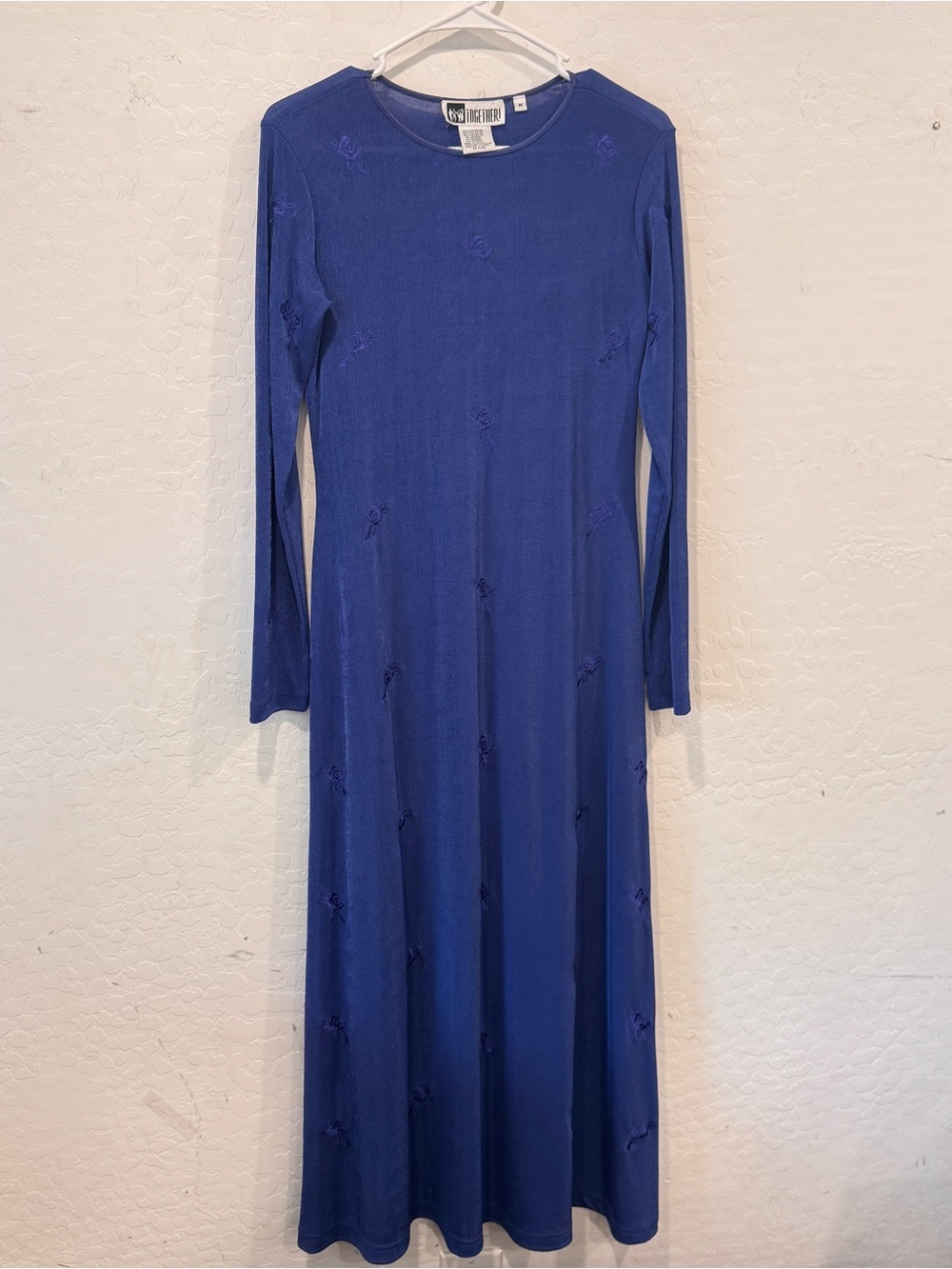 Vintage Together Midi Dress Embroidered Flowers Women’s Medium Blue Whimsigoth